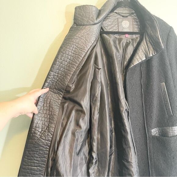 Vince Camuto Faux Leather Trim Wool Blend Boucle Coat Size XL - Picture 12 of 16